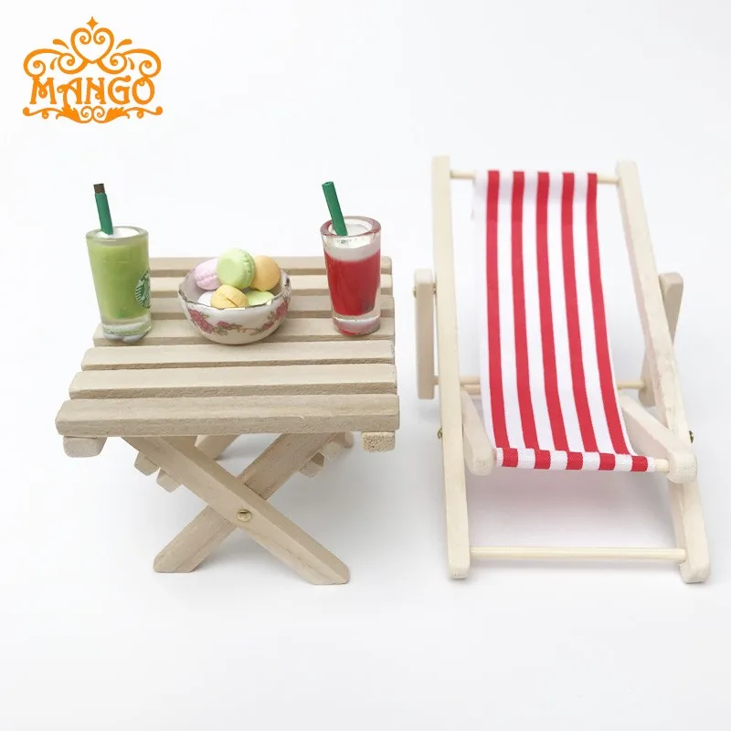 

1/12 Dollhouse Miniature Furniture Beach folding table plain wooden square table for Kids Toys Birthday Gift