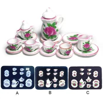 

15PCS 1:12 Doll House Mini Ceramic Dishes Cups Plate Teapot Sugar Bowl DIY Dollhouse Kitchen Tableware Accessories Model Toy