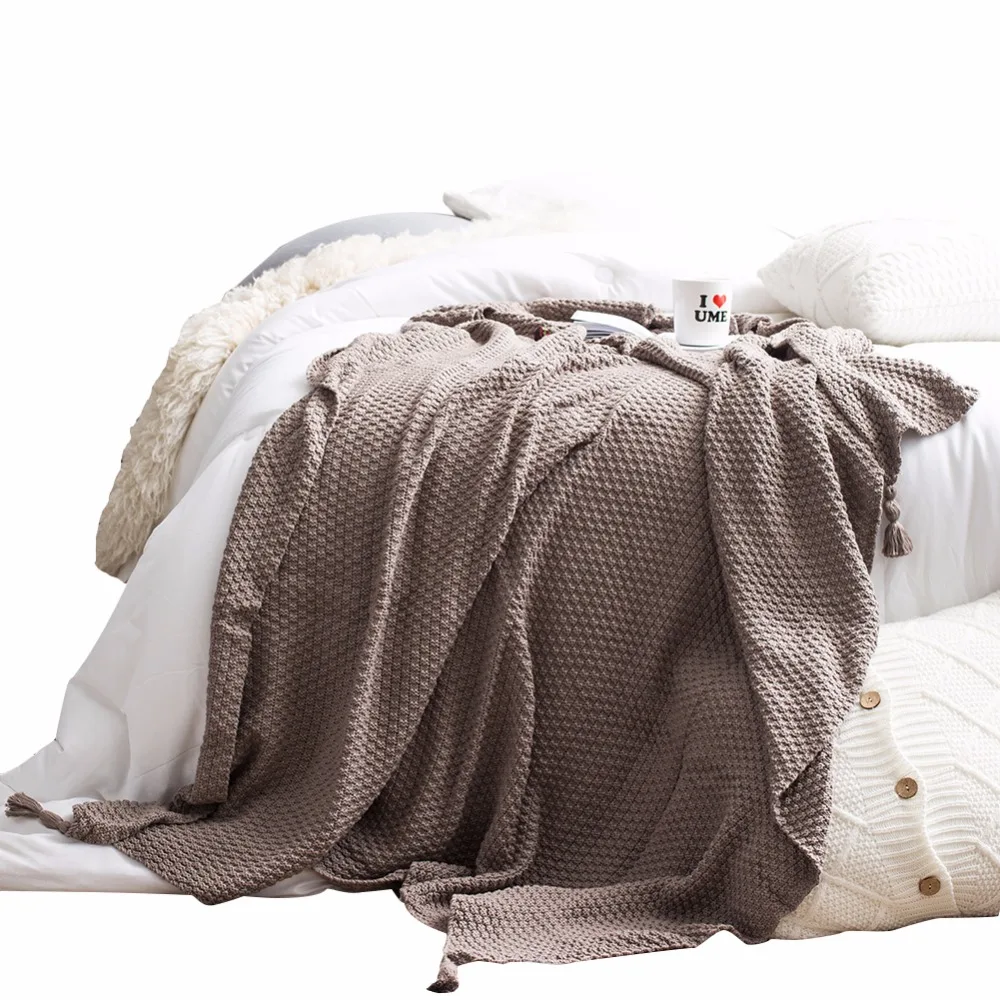Coffee Solid Color Knitted Blanket 100 Cotton Soft 1PC Bed Blanket For