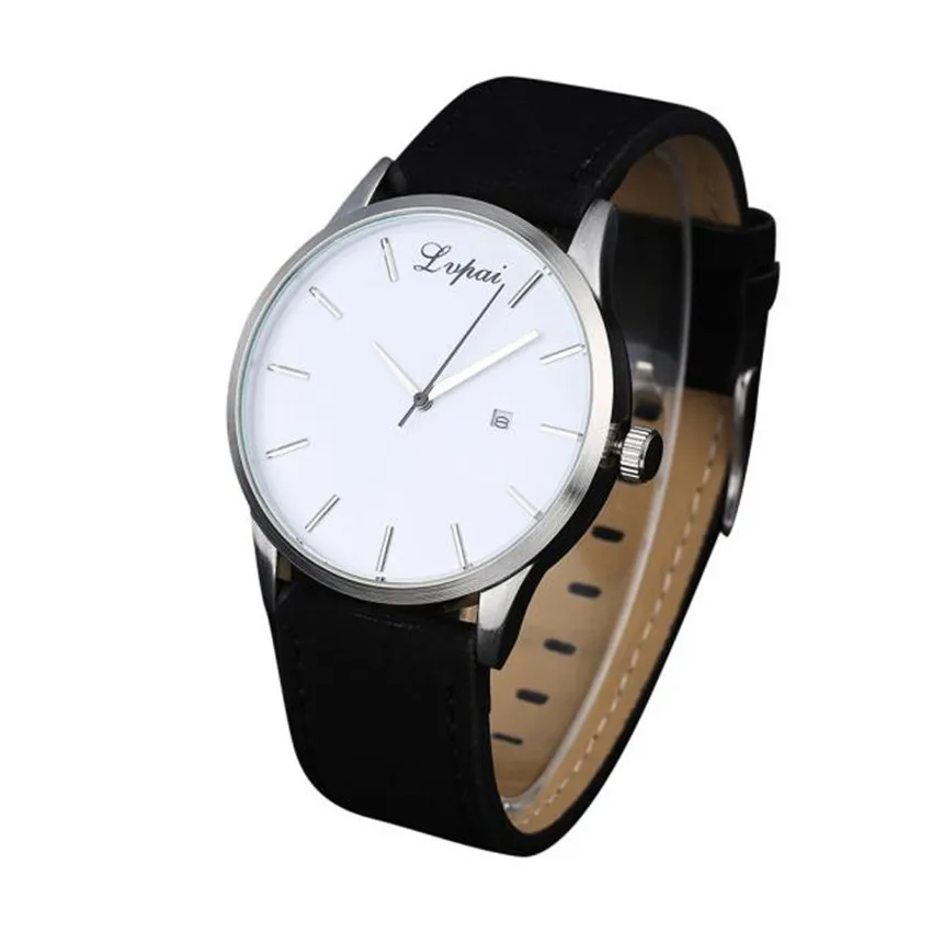 

LVPAI#P066 Men's Leather Watch 2019 White Black Calendar Scale Simple Dial Casual Quartz Alloy Watch reloj hombre @9