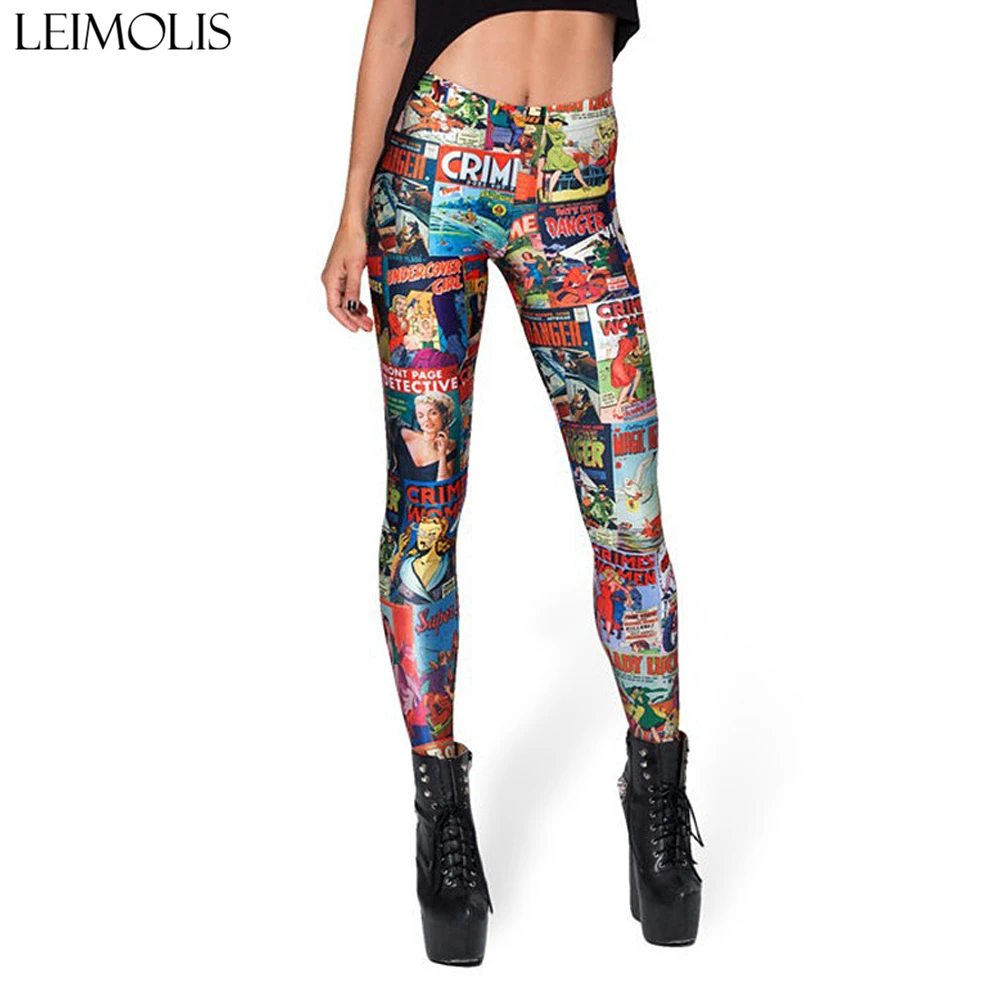 

LEIMOLIS 3D printed fitness push up workout leggings women Cartoon Comics Retro Poster plus size High Waist punk rock panties