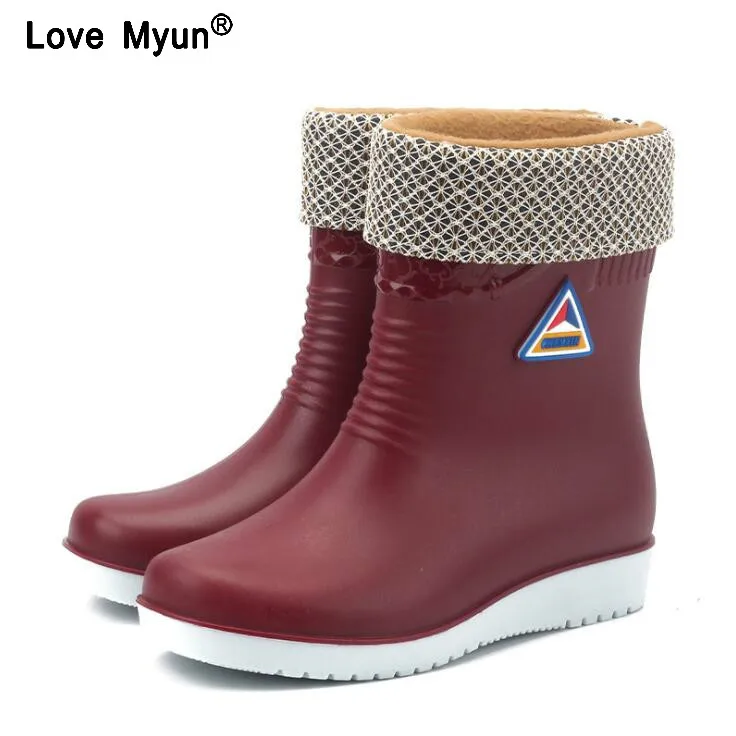 

Women Winter Mid-Calf Warm Rainboots Non-Slip Work Shoes Waterproof Water Shoes Woman Wellies Rain Boots iko0