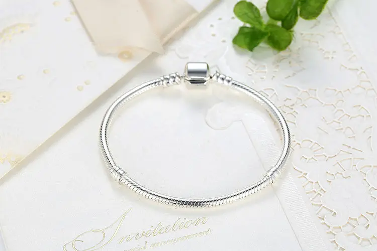 BAMOER Authentic 925 Sterling Silver Snake Chain Bangle& Bracelet Pave Star Cubic Zirconia CZ Jewelry PAB001