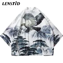LENSTID хип-хоп Мужская куртка в уличном стиле китайская краска с принтом орла дерева 2019 Харадзюку кимоно куртка летнее тонкое платье в
