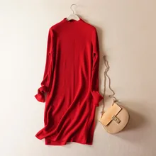 2018 autumn winter women’s new high-end European and American high quality wool pure red collar knitted dress