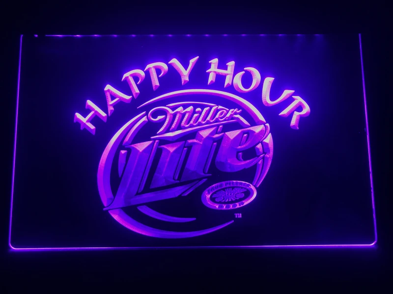 Светодиодный неоновый светильник 605 Miller Lite Пиво в Счастливый час Bar|Таблички и