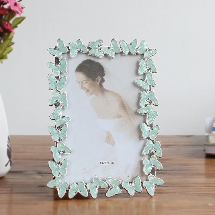 Скандинавские фотообои в рамке с бабочкой, металлическая фоторамка для свадебной фотосъемки, Свадебная фоторамка, украшение для дома, настольный дисплей - Цвет: green