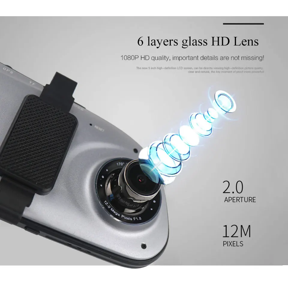 Olysine 5 ''сенсорный экран зеркало заднего вида DVR Full HD 1080P Автомобильный
