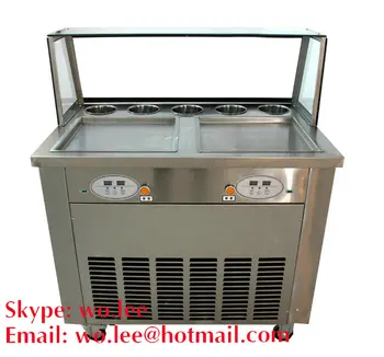

hot sell 220V 110V 35cm double square pan fried ice cream machine R410a double compressor ice cream roll machine milk roll
