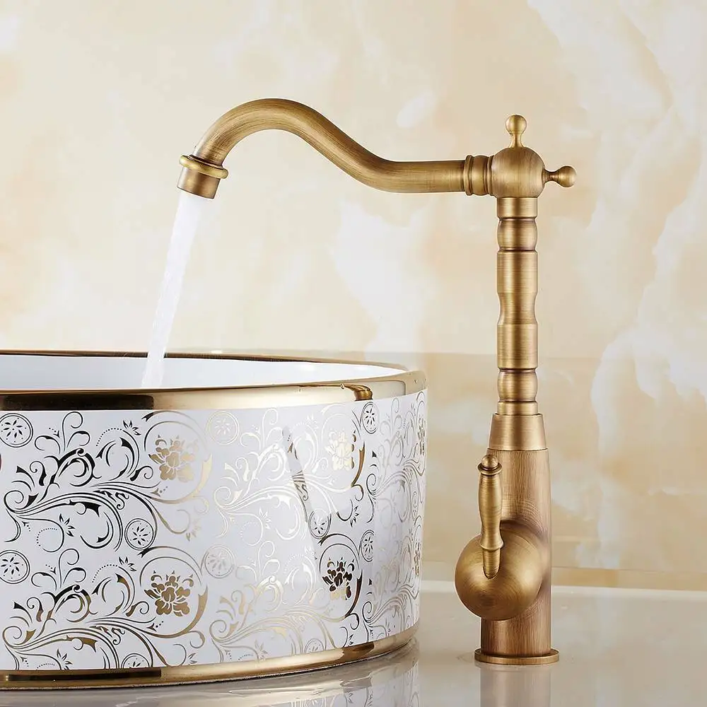 Basin Faucets Antique Brass Bathroom Faucet Basin Tap Single Handle Hot and Cold Water Mixer Taps ZD1216