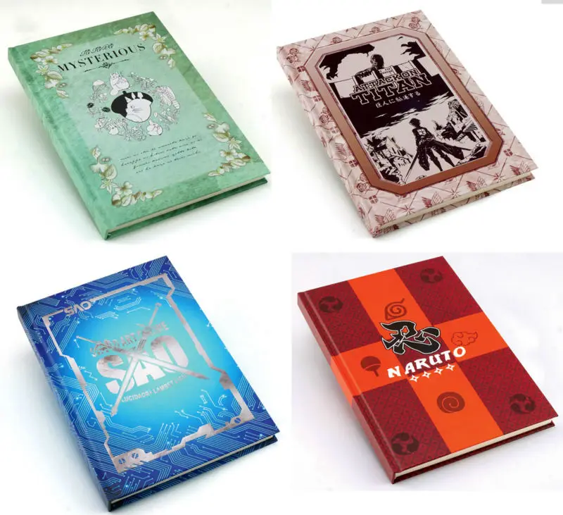 

Mixed 100pcs Anime Naruto,One Piece,Totoro,Attack on Titan, Tokyo Ghouls High-grade hardcover kraft paper notebook Student book