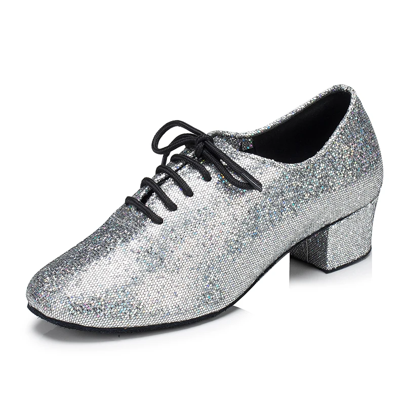 Brand Sequined Lace Up Cow Leather Soft Sole Women Dance Shoes Gold Silver 4cm Square Heel Tango Brand Sequined Lace Up Cow Leather Soft Sole Women Dance Shoes Gold Silver 4cm Square Heel Tango