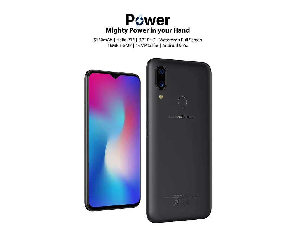 UMIDIGI power 5150 мАч 18 Вт Быстрая зарядка Android 9,0 4 Гб 64 Гб 6,3 "FHD + Глобальная версия смартфон Dual Helio P35 2.3GH Dual 4G 16MP