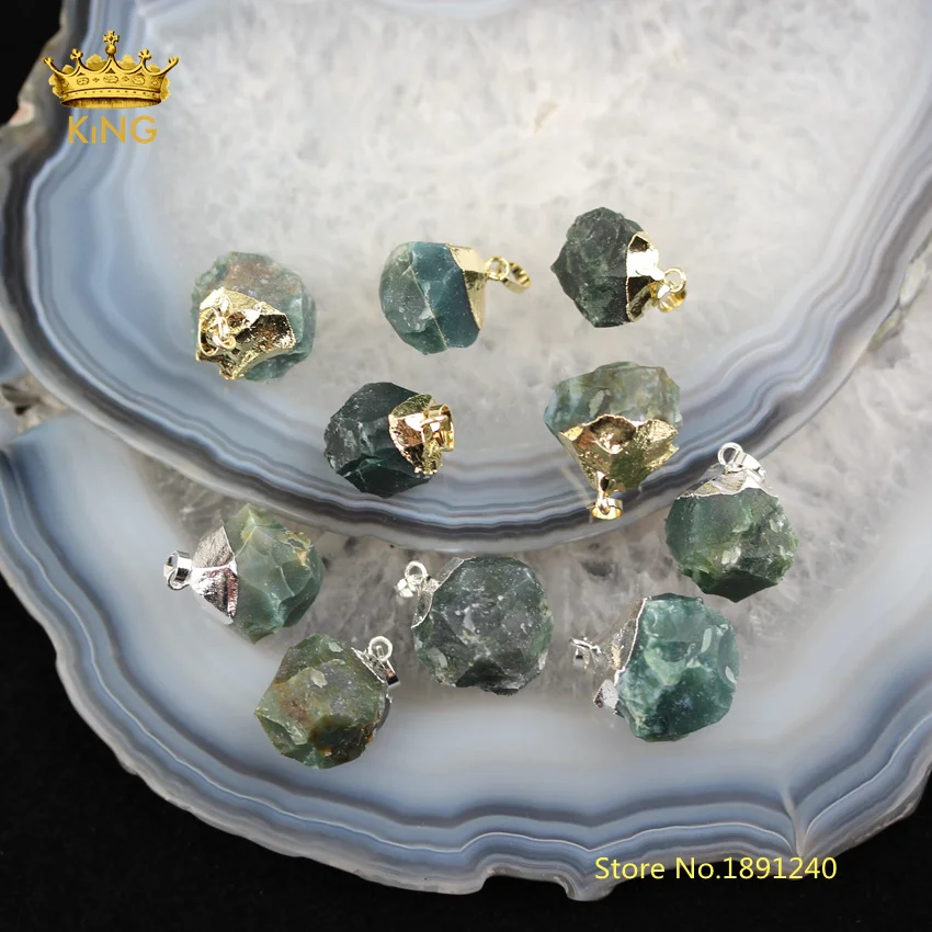 

10PCS Natural Moss Achate Nugget Loose Beads for Drop Earrings Jewelry,Gold/Silver Plating Caps Small Pendants Wholesale DSS109