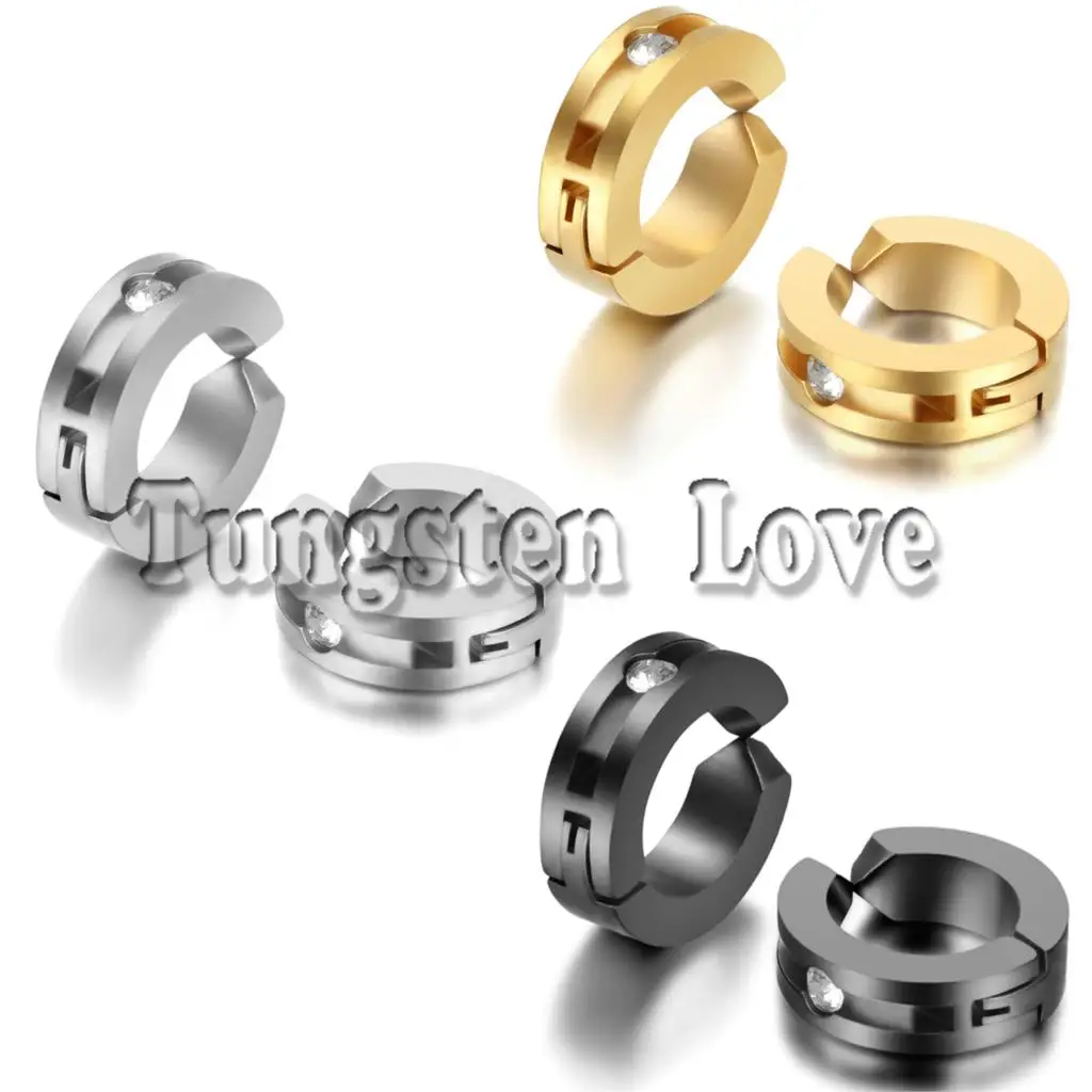 

1 Pair Punk Mens Womens 316L Stainless Steel Ear Hoop with Rhinestone Non-piercing Clip Earrings Blue / Black / Silver