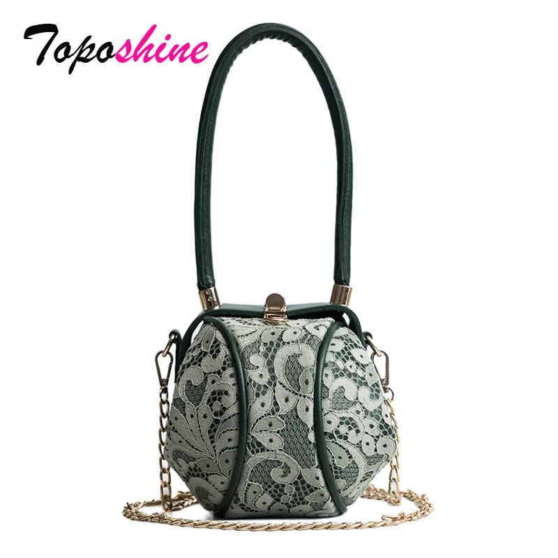 

2018 Korean Version of the New Retro Wild Small Round Bag Fashion Lace Mini Handbag Personalized Chain Shoulder Diagonal Handbag