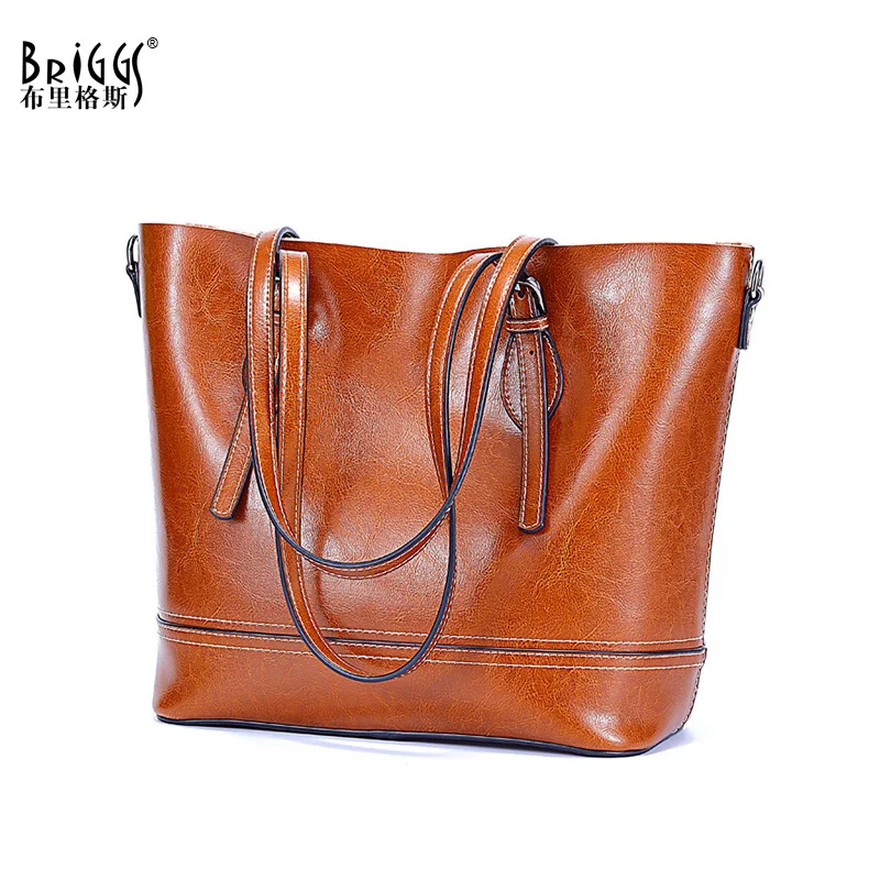

BRIGGS Brand Genuine Leather Handbag Female Leather Casual Tote Bags High Quality Oil Leather Handbag Ladies Shoulder Bag