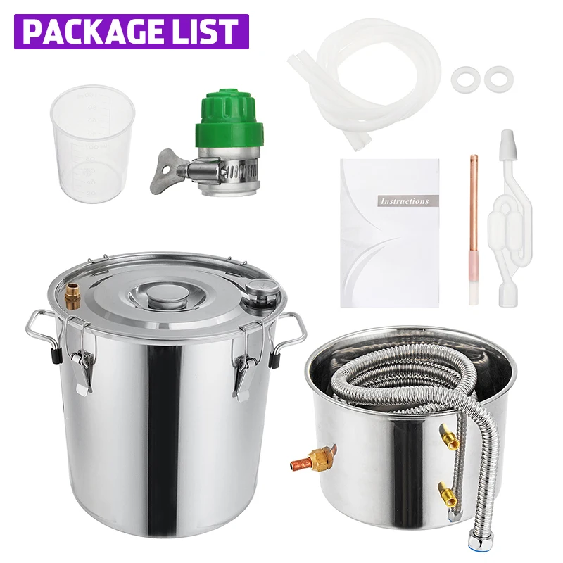 3/5/8GAL Distiller Moonshine Alcohol Distiller Stainless Steel DIY Home Water Wine Essential Oil Brewing Kit