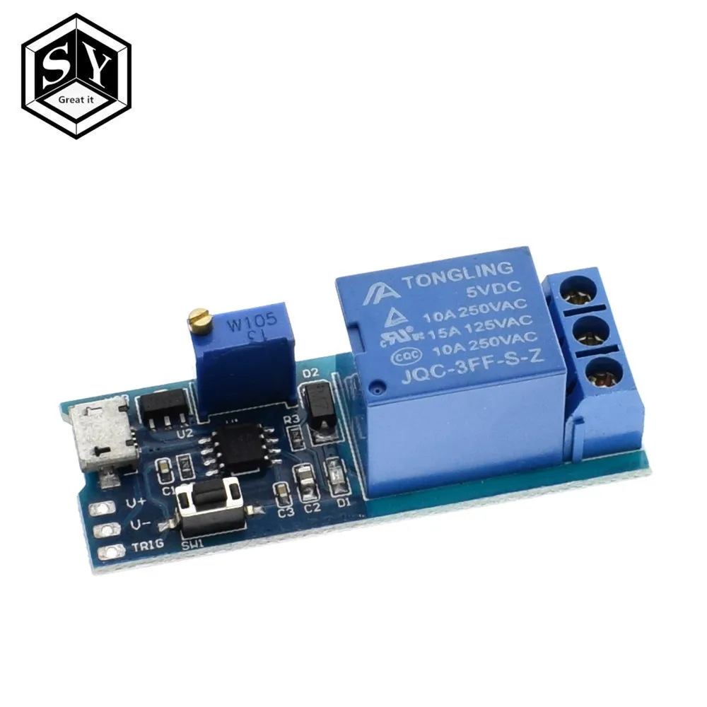 

1PCS Great IT 5V-30V Delay Relay Timer Module Trigger Delay Switch Micro USB Power Adjustable Relay Module