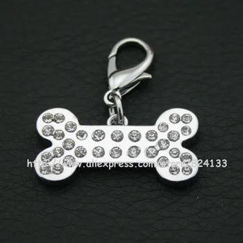 

free shipping pet tag 500pcs/lot dog bone shaped tag custom dog cat id tags pet id tags with Rhinestone