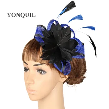 

sinamay fascinator headwear feather flower occasion show hair accessories red millinery cocktail hat wedding headpieces 17 color