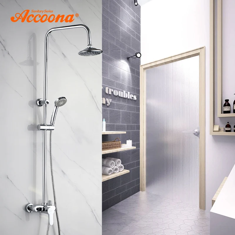 Koop Accoona Verchroomd Douchekraan Wall Mounted Regen Warm En Koud Mixer In Badkamer Regendouche Handdouche Set a8392