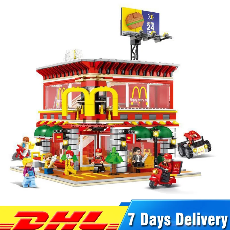 

DHL SD6901 1729 Pcs Architecture City LED MacDonalds Restaurant 4in1 Street View Bricks Compatible LegoINGlys Blocks Toys