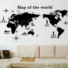 

free shipping hot 1 pcs huge 60x90cm big global world map atlas vinyl wall art decal sticker larger wall decal mural wallpaper