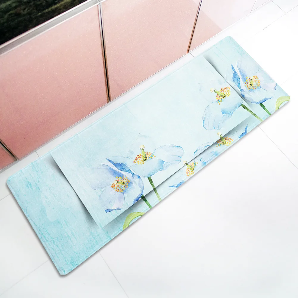 

Plant Landscape Long Mat Thickened Flannel Floor Mat Non-slip Absorbent Kitchen Mat Soft and Comfortable Bedside Rug