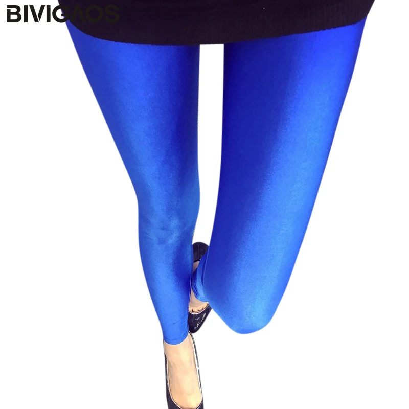 2018 Dámské Candy Colour Fluorescenční Lustrové Legíny Slim Nine Kalhoty Lesklé Skinny Legíny Elastické Cvičení Leggings Ženy