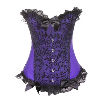 

Purple Corselet Corset Overbust Lace Up Satin Bustier Showgirl Cosplay Costume Plus Size S-6XL