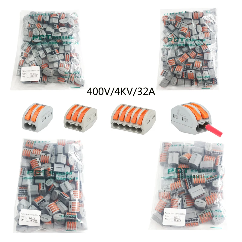 

100 PCS Electrician Wire connector terminal block quick terminal clamp push type connector quick connector wire aligner