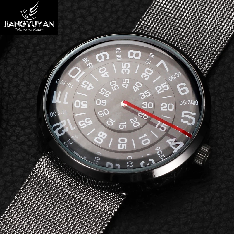 

2017 Future Creative Men 's Watches Full Steel Mesh New Fashion Rotating Dial Woman Watch Dress Quartz Watch relogio masculino