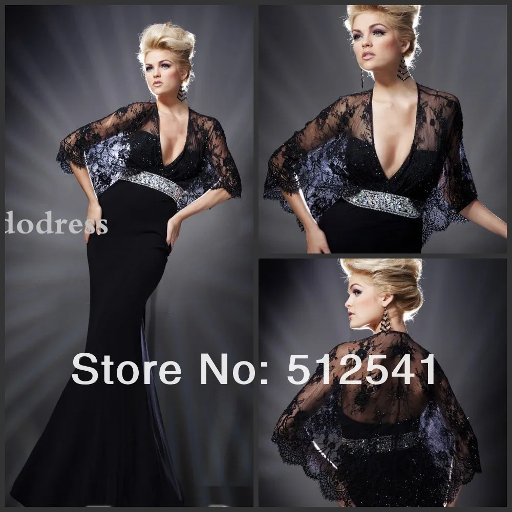 

Sexy Black Evening Dresses 2013 New Fashion Elegant -Neck Sheath satin Lace beads Rhinestone yk-8A09
