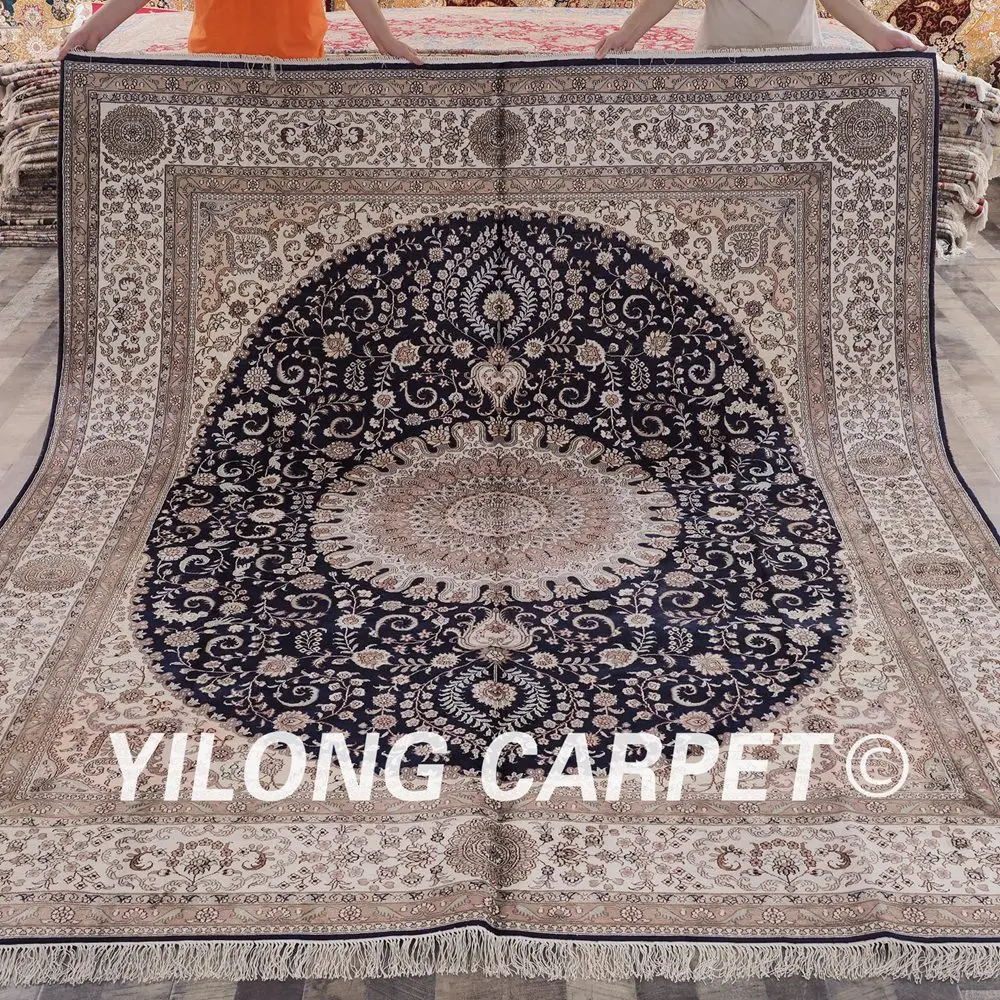 Yilong 8'x10' традиционного персидского дизайна синий meddalion handknotted Классический шелковый восточных ПЕРСИДСКИЙ ковры продажи(ZW023M8x10