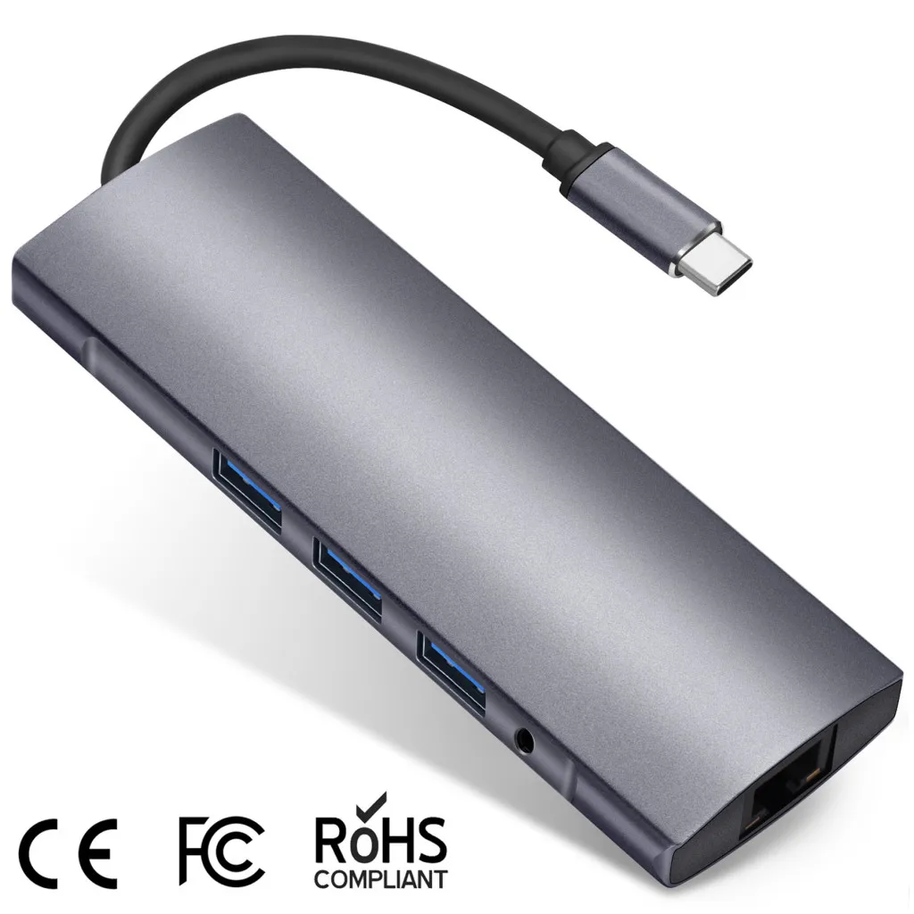 9в1 Type C к HDMI RJ45 3USB3.0 TF SD аудио PD Многофункциональный узловой центр для адаптера Macbook