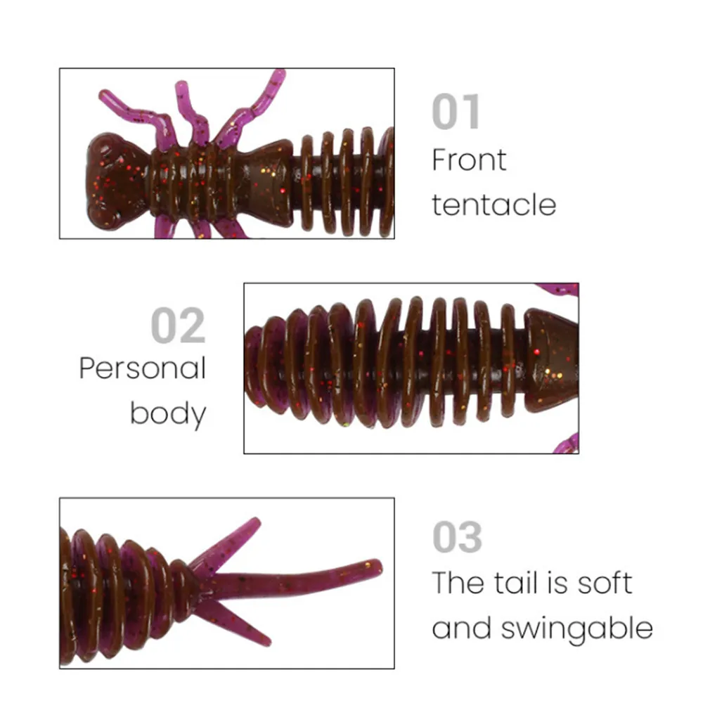 5 шт./лот, личинка, мягкие приманки, 55 мм, 75 мм, 100 мм, искусственная Мягкая приманка, рыболовная червь, силиконовая приманка для ловли окуня, приманка для ловли щуки, пластиковая приманка
