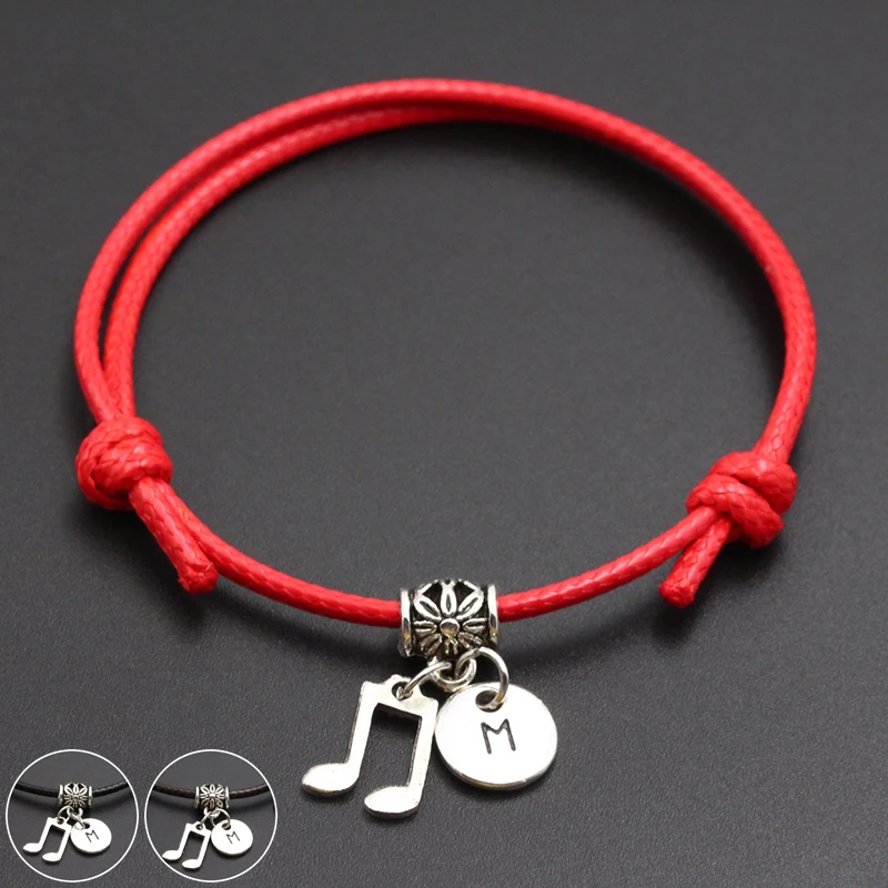 

A-Z English Alphabet Music Note Charm Red Thread String Bracelet Handmade DIY Lucky Rope Bracelet For Women Men Jewelry