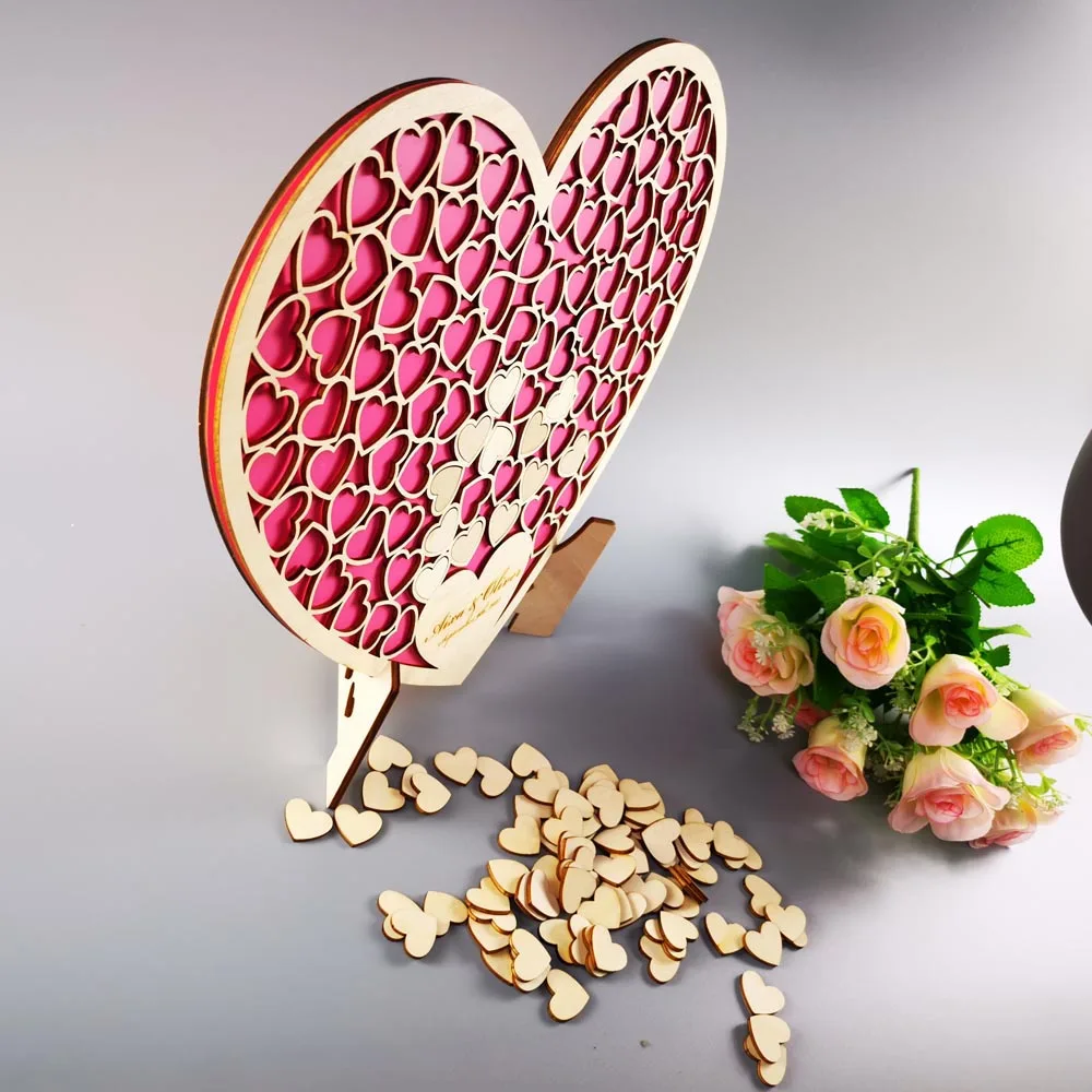 Персонализированные Свадебные гостевые книги уникальные 3D полые сладкое сердце Свадебная Гостевая книга Альтернативная пользовательская розовая Гостевая книга идеи сердца