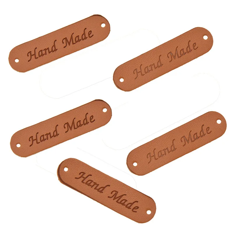 Handmade Leather Labels 20Pcs/lot 45x12mm For Clothes Garment PU Tags Labels Sewing Accessories leather labels