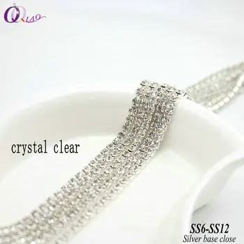

Bling Bling 10yards/lot SS6-SS12(2mm-3mm) clear crystal silver plated base rhinestone chain for jewelry diy making accessories