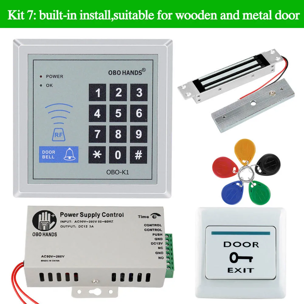 OBO Hands система контроля доступа комплект 125 кГц RFID считыватель клавиатура с электрическим замком 180 кг Магнитный Удар+ выключатель питания 500 пользователей - Цвет: Set 7