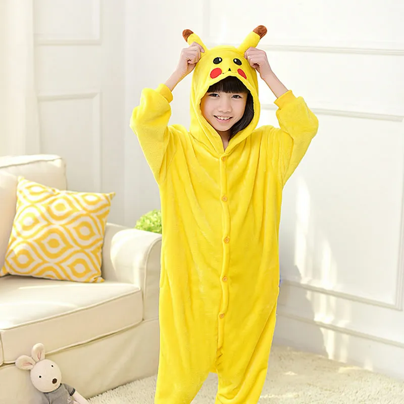 

2019 Cute Pikaqiu Cartoon animals Unisex Children Pajama Vigor Autumn And Winter Flannel 4T-12T Hooded Pajama sets