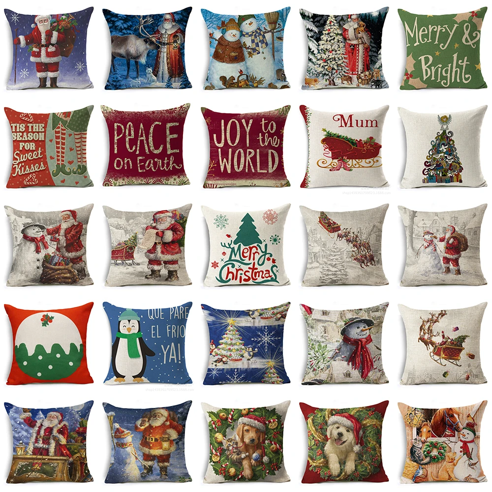 

Christmas Tree Snowy Cushion Cover Merry Christmas!Santa Claus Socks Golden Retriever Pillows Cover Gifts children room