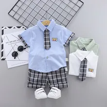 Urbane Toddler Kids Boys Clothes Boy Bow Tie Shirt Plaid Shorts Set Handsome Gentlemen Suit Outfits Clothes 1 2 3 4 Years