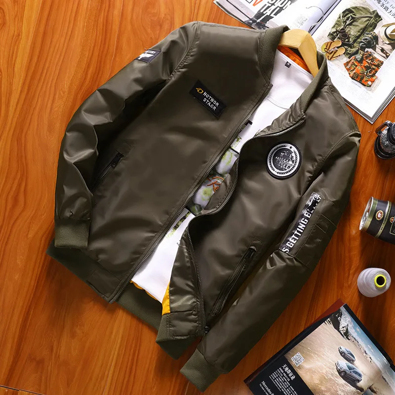 

Men's Hip Hop Casual Zip Outwear Streatwear Overcoat Size M-3XL Fashion Men Thin Baseball Pilot Air Force Jackets Coat