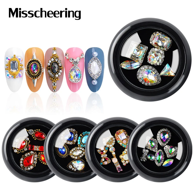  1 Box/24 Models Mixed Luxury Charm Crystal Alloy Nail Rhinestone Bow jewelry 3D Fashion Nail Decora