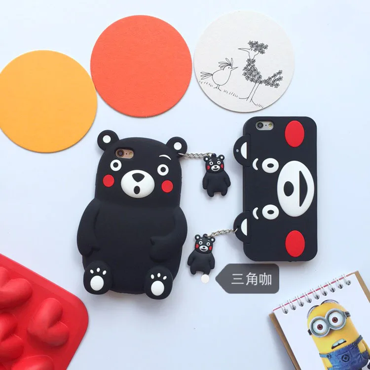 Cute Cartoon Kumamoto Bear Soft Silicone Phone Case for X 6 6s 7 Black 8 plus All-inclusive Back Cover Metal lanyard C0 |