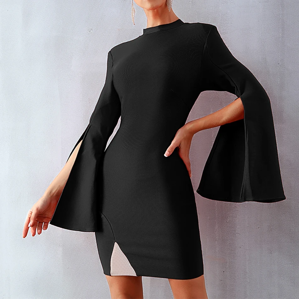 

Seamyla New Summer Bandage Dresses Women Sexy Black Red Flare Sleeve Mini Club Bodycon Celebrity Party Dresses Vestidos 2019