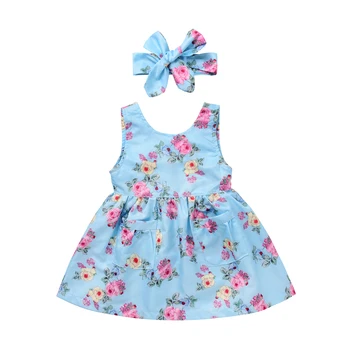 

Summer Kids Baby Girls Floral Princess Party Dress Sleeveless Zipper Tutu Flower Dresses With Headband 0-4T